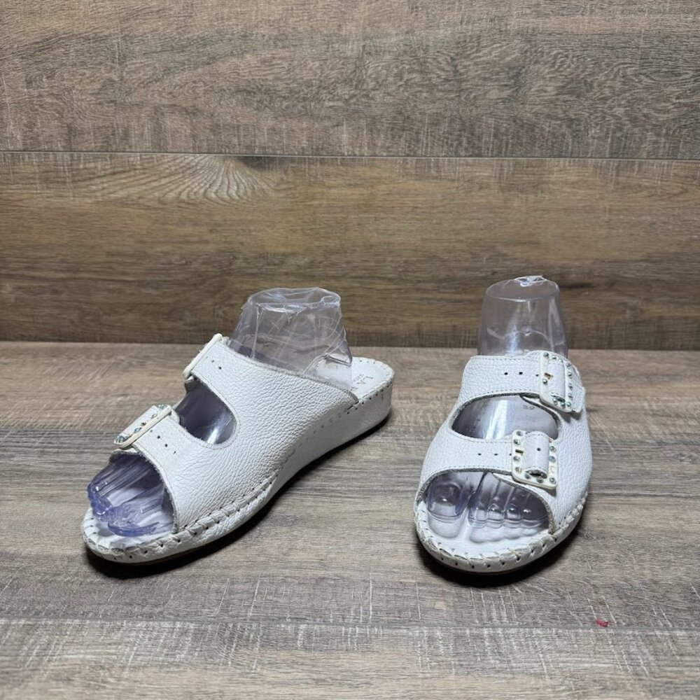 LaPlume White Leather Adjustable Buckle Slides Women's Size EU 39